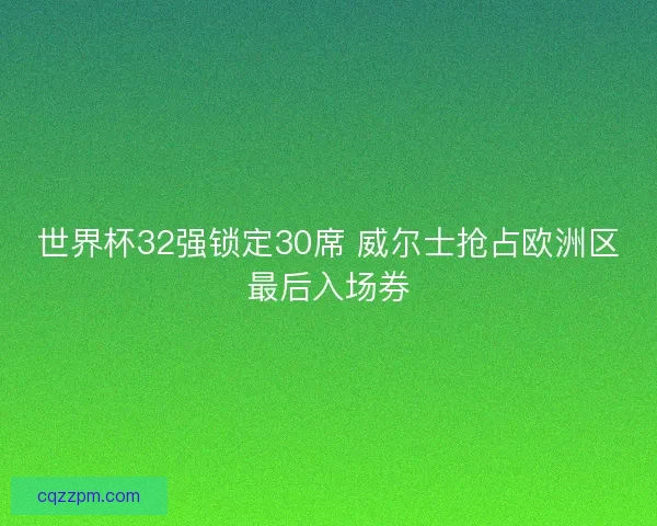 世界杯32强锁定30席 威尔士抢占欧洲区最后入场券