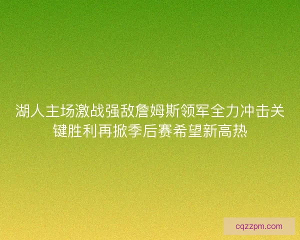 湖人主场激战强敌詹姆斯领军全力冲击关键胜利再掀季后赛希望新高热